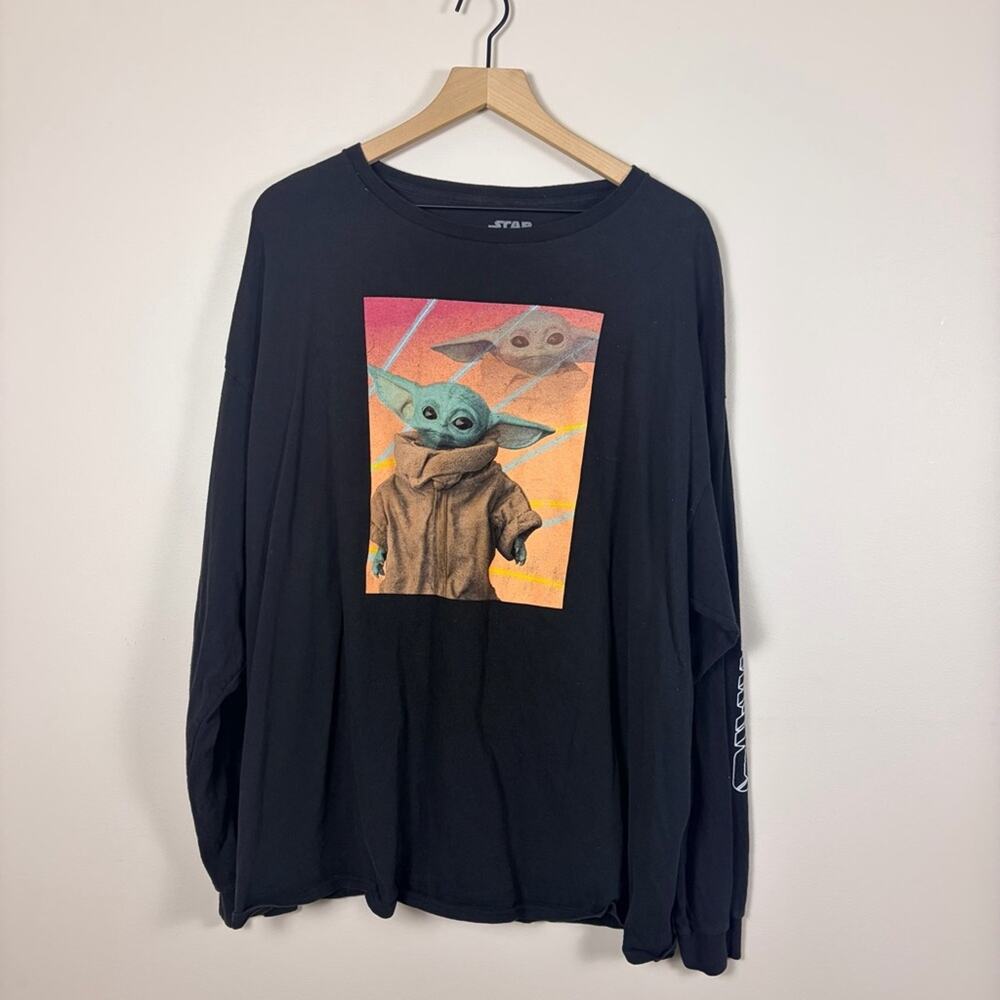 Star Wars Grogu Baby Yoda Long Sleeve Graphic Tee Black 3XL Mandalorian